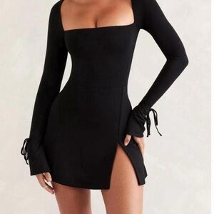 Oh Polly Black Long Sleeve Dress with Slit